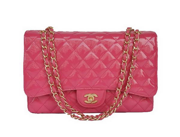 AAA Chanel A28601 Peach Patent Leather Jumbo Flap Bag Gold Hardware Replica